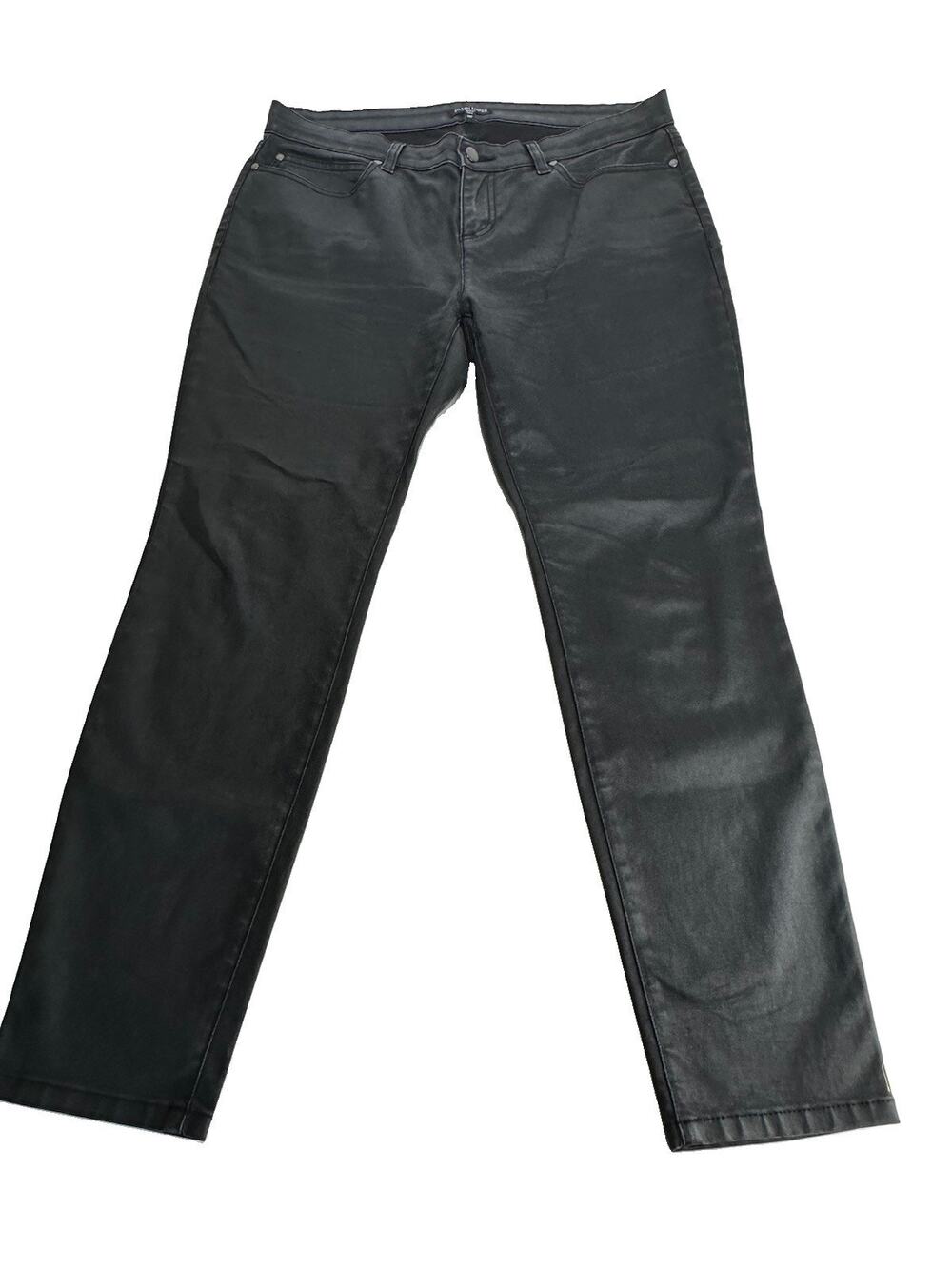 Eileen Fisher Petite Black Skinny Slim Faux Leather Jeans Pants Organic Size 14P